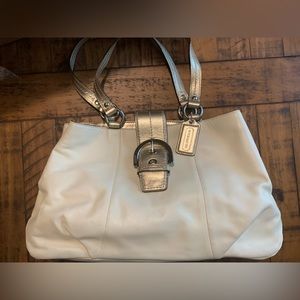 Cream and Gold Coach Hobo Bag.
